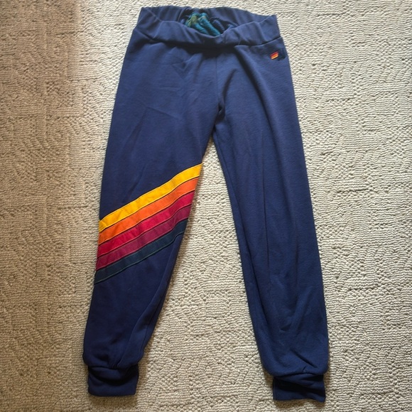 Aviator Nation Pants - Aviator Nation Navy Sweatpants with Yellow, Orange, Pink & Teal Stripes